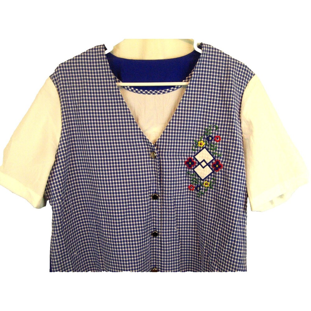 NWOT Womens Nikki Blue Check/White SS Poly Blouse sz L